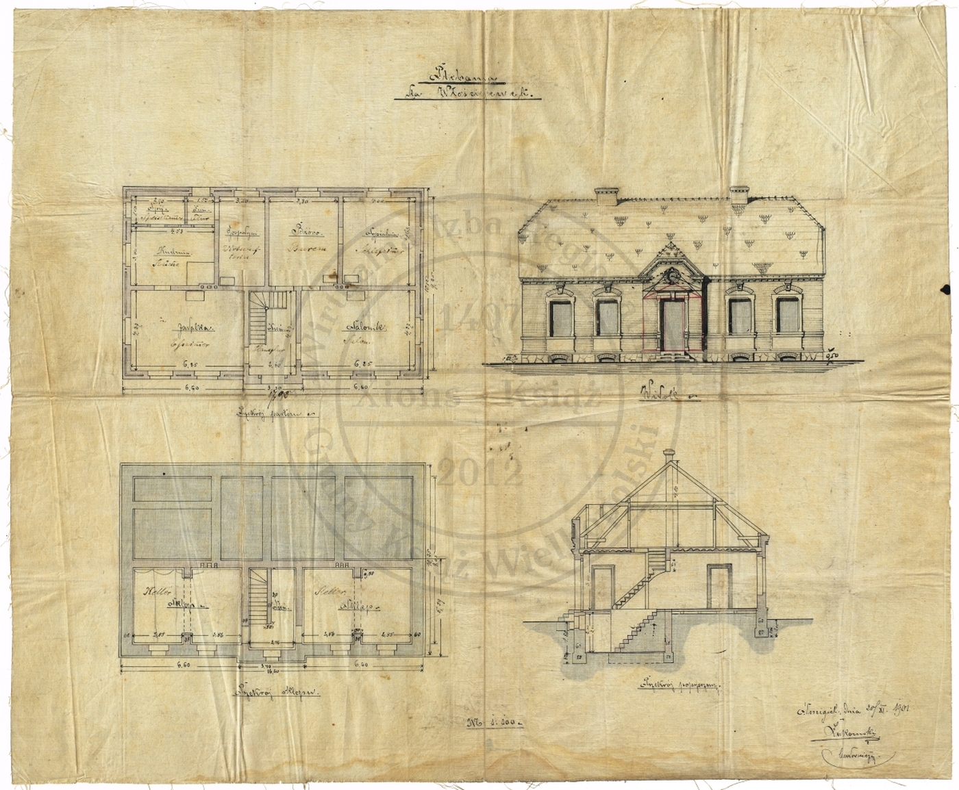 Plebania dla Włościejewek. Projekt architektoniczny 1901 r.