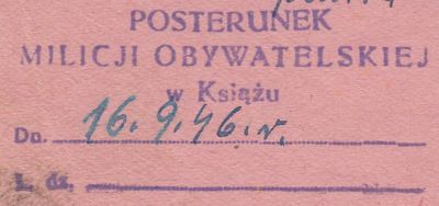 Pieczątka Posterunku Milicji Obywatelskiej w Książu - 1946 r.