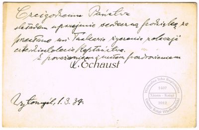 Ks. Kazimierz Echaust - podziękowanie. 1934 r.