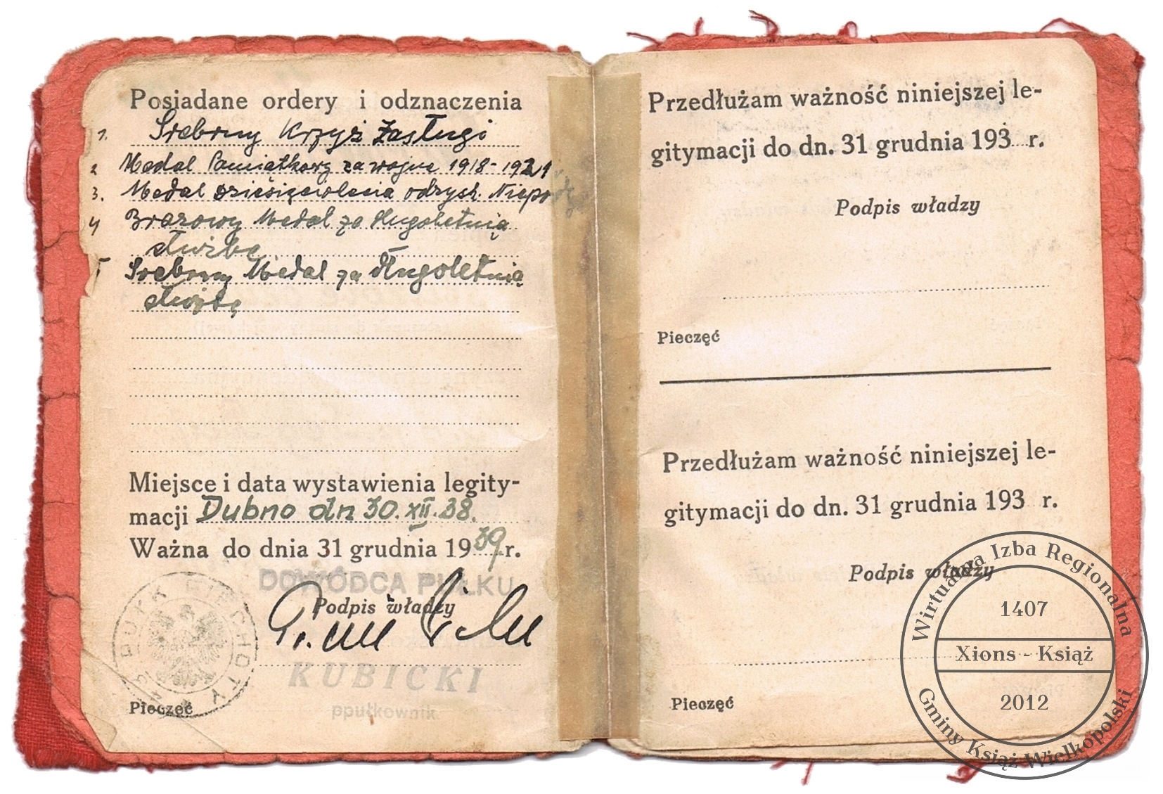Legitymacja osobista żołnierza Stanisława Garbarczyka z 1938 r.
