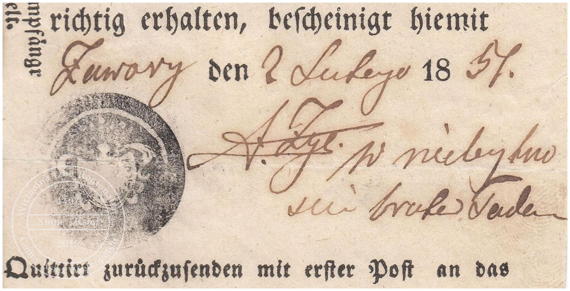 Pieczęć rodziny Zyc (Żyć). Zawory 1854 r.