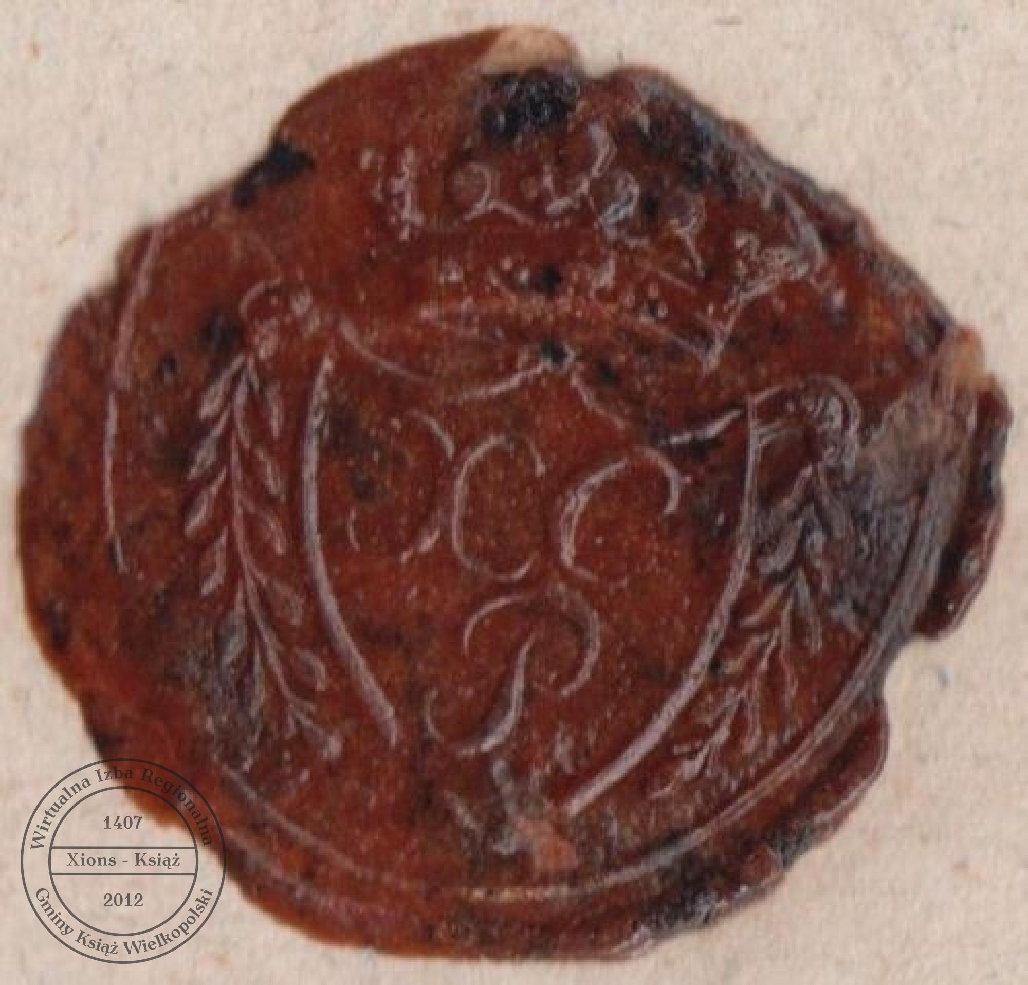 Pieczęć lakowa księdza Cypriana Piotrowskiego, 1845 r.