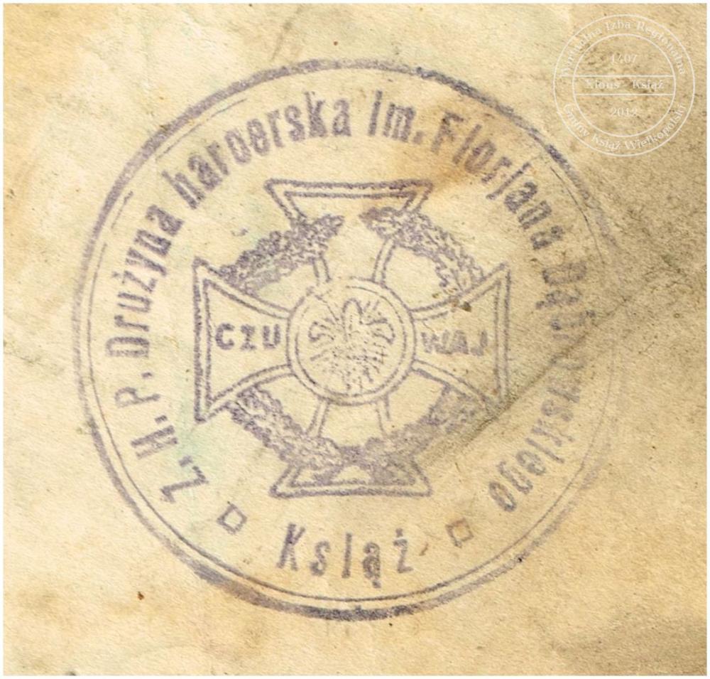 Pieczęć drużyny ZHP im. F. Dąbrowskiego. Książ 1933 r.