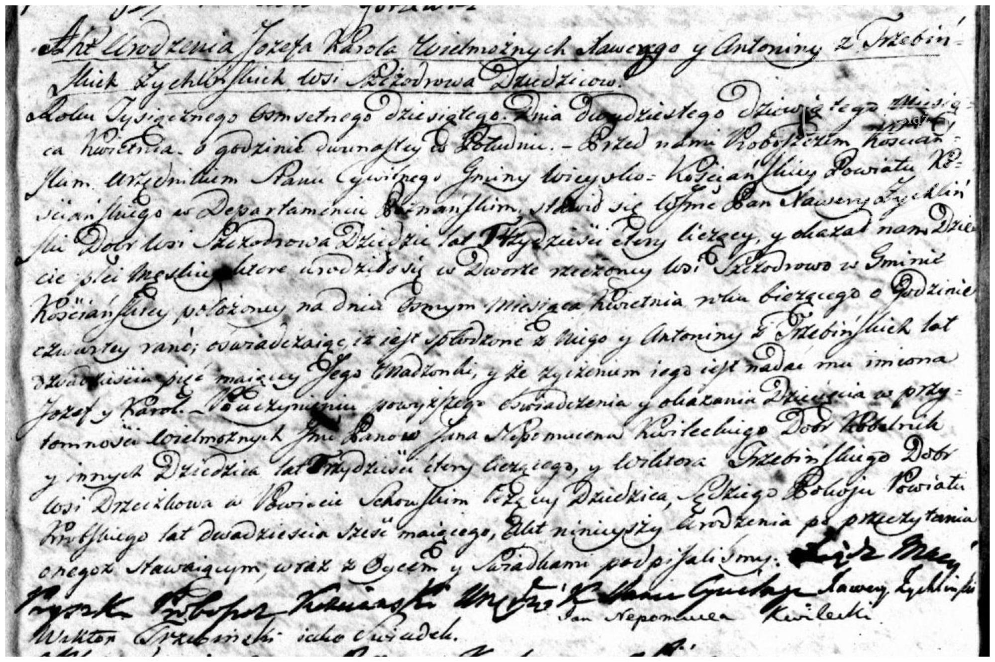 Józef Karol Żychliński akt urodzenia /chrztu 1810 r.