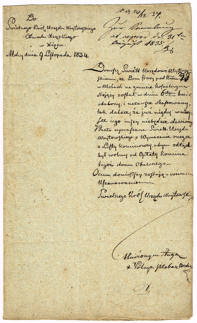 Ks. Polcyn. List, Mchy 1834 r.
