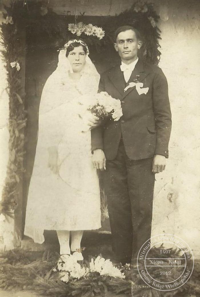 Ślub Marianna Dębska i Stanisław Jankowiak. Kołacin, 1935 r.