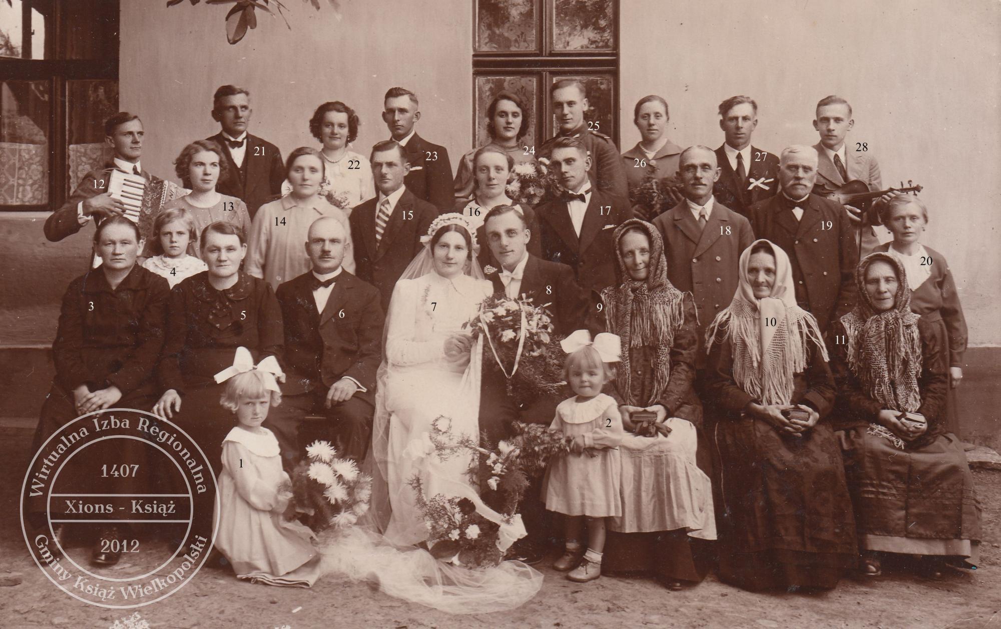 Ślub Władysława Fabiszak i Franciszek Raś. Książ, 1938 r.