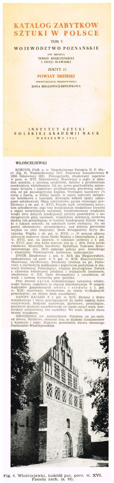 Katalog zabytków 1961 r. Włościejewki.