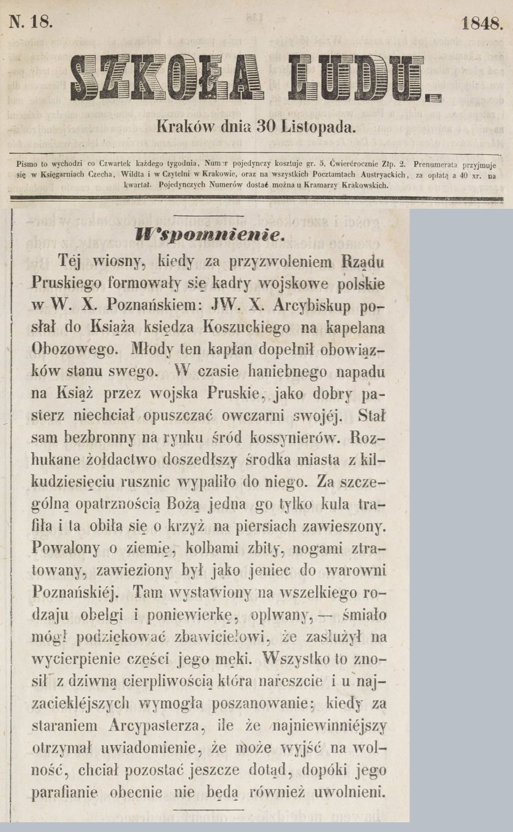 Hilary Koszutski-wspomnienie. Szkoła Ludu 1848 r.