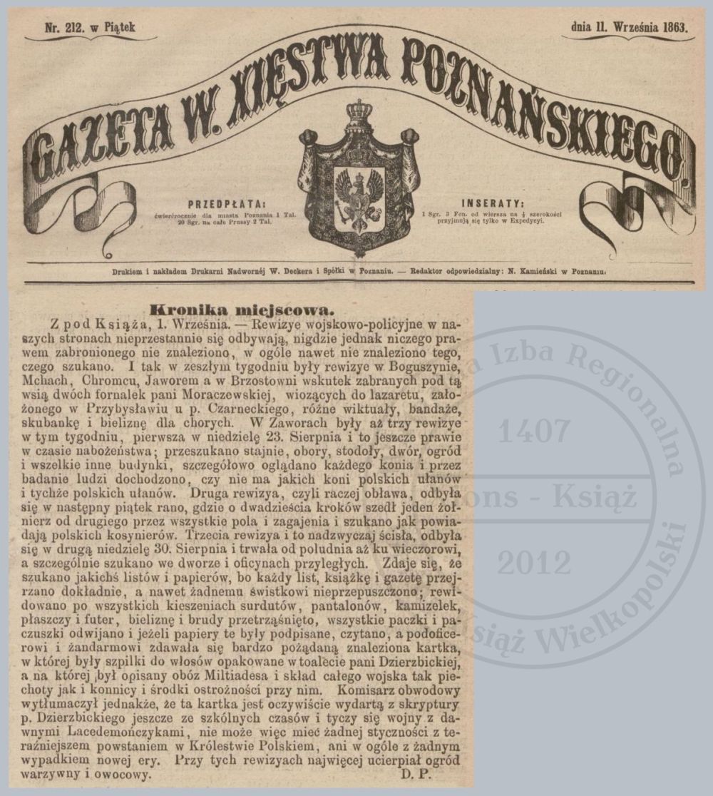 Rewizje w gminie Książ. Xions 1863 r.