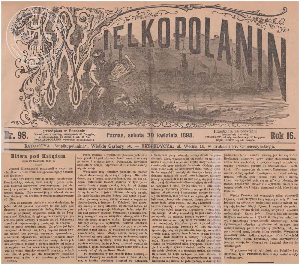 Bitwa pod Książem 1848 r. Wielkopolanin 1895 r.