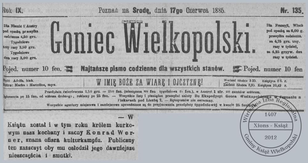 Król Kurkowy 1885 r. Konrad Werner Książ