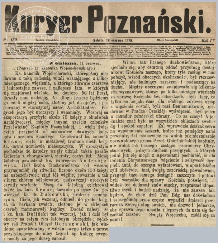 Ks. Walenty Wojciechowski pogrzeb 1875 r.