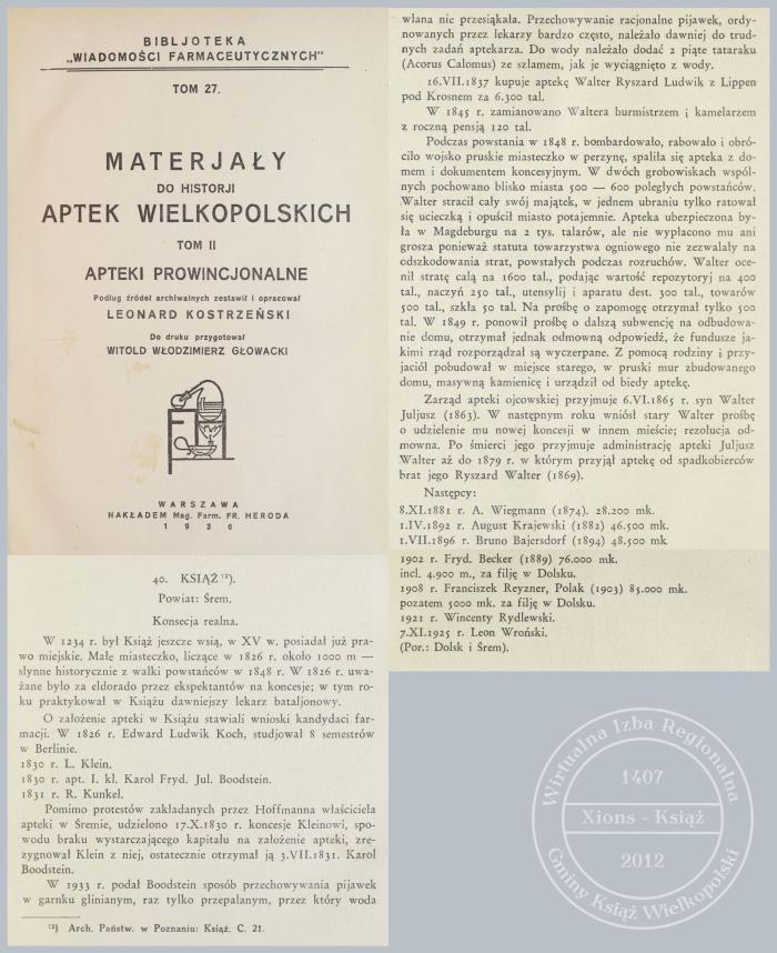 Historia apteki w Książu