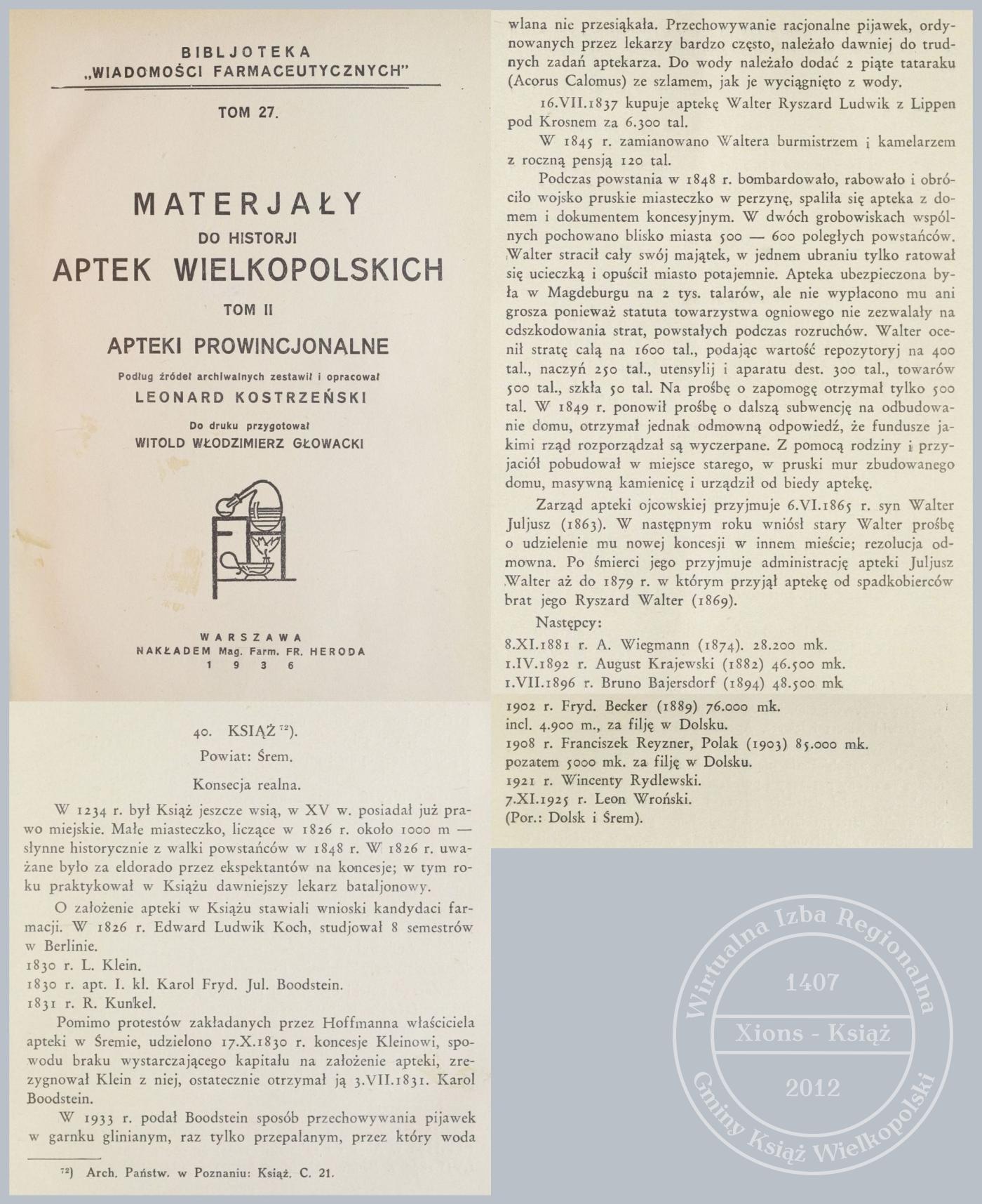 Historia apteki w Książu