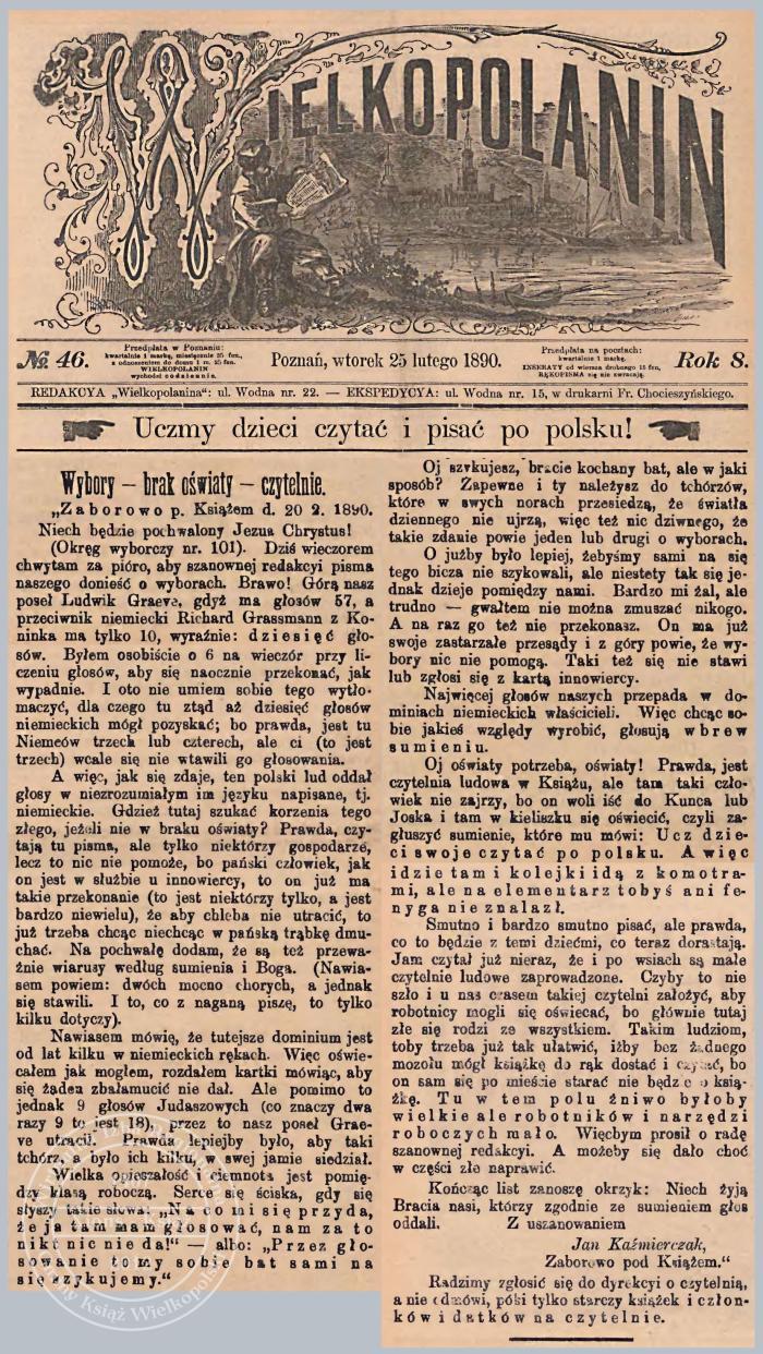 Wybory w Zaborowie. Wielkopolanin 1890 r.