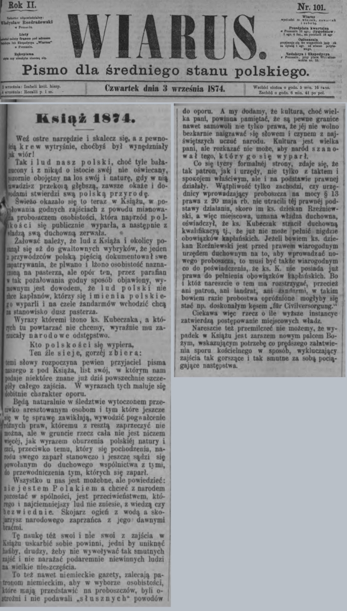 Ks. Kubeczak. Wiarus - 1874 r. 
