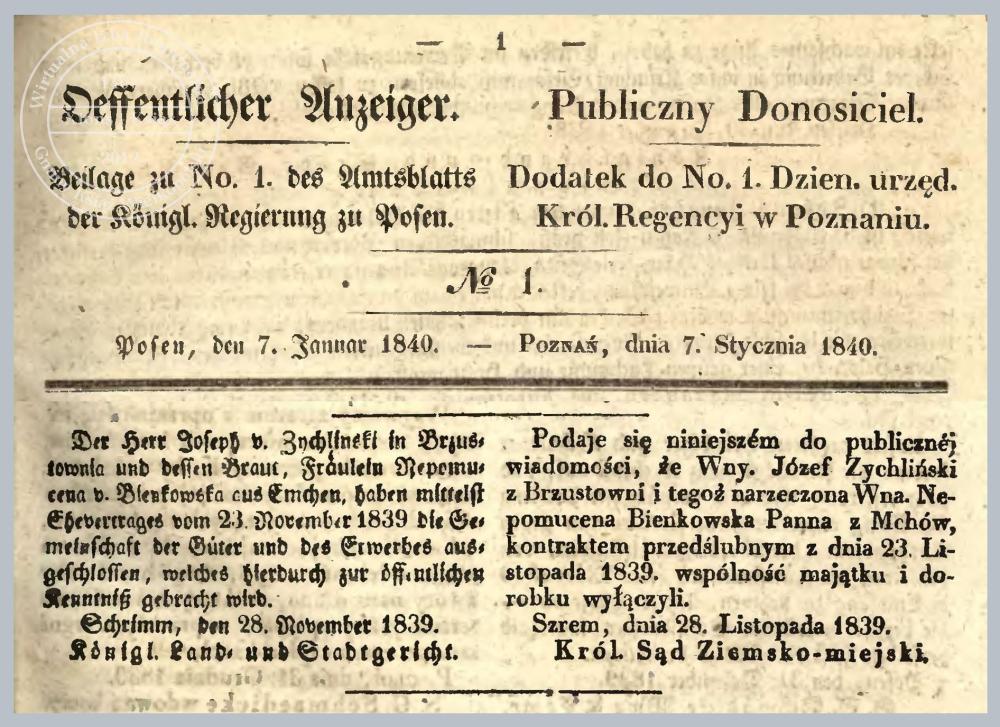 Józef Żychliński i Nepomucena Bieńkowska 1840 r.