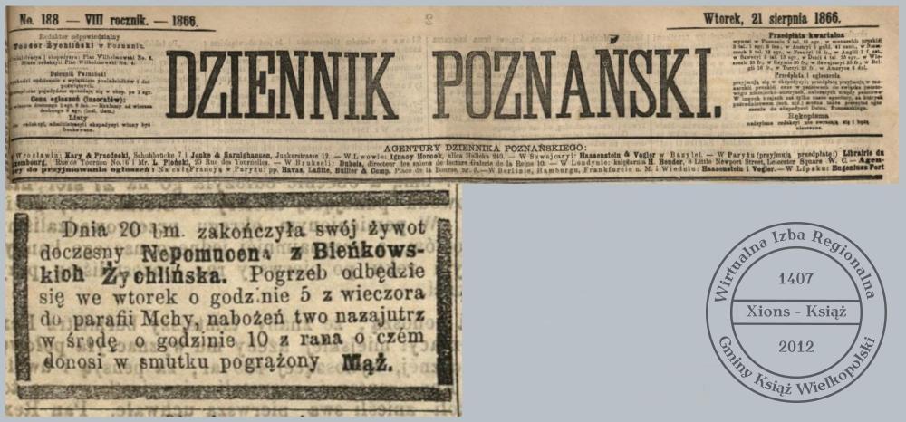 Nekrolog Nepomucena z Bieńkowskich Żychlińska