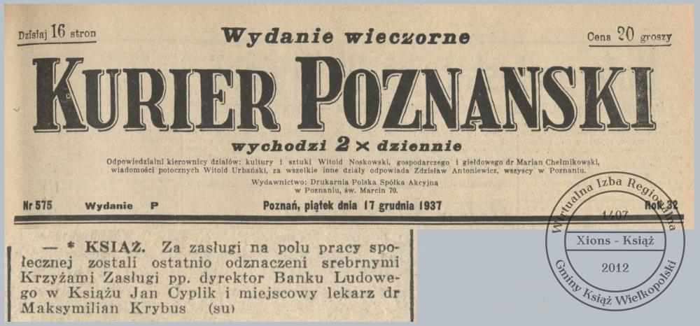Srebrny Krzyż Zasługi dla Jana Cyplika i dr. Maksymiliana Krybusa