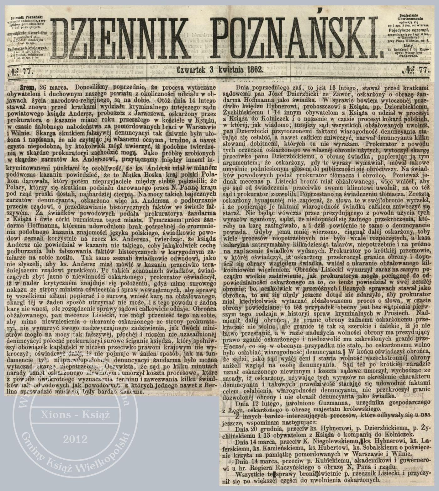 Procesy sądowe władzy pruskiej 1862 r.
