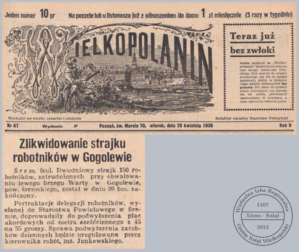 Strajk w Gogolewie, 1938 r. 