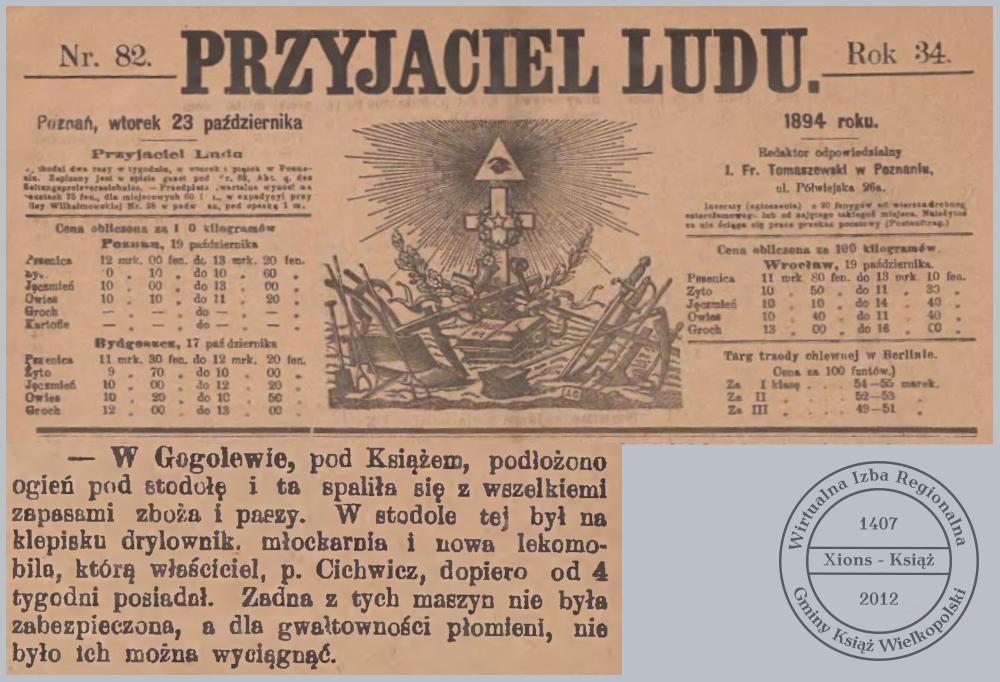 Podpalenie stodoły pana Cichowicza w Gogolewie, 1894 r.