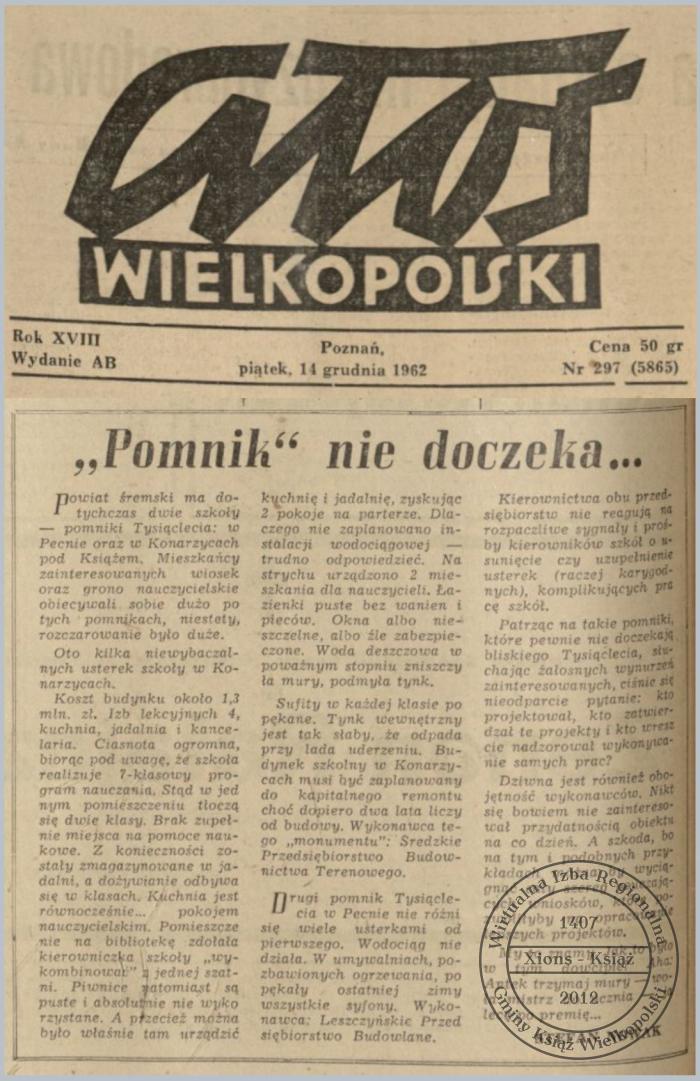 Szkoła Tysiąclecia w Konarzycach do remontu, 1962 r.