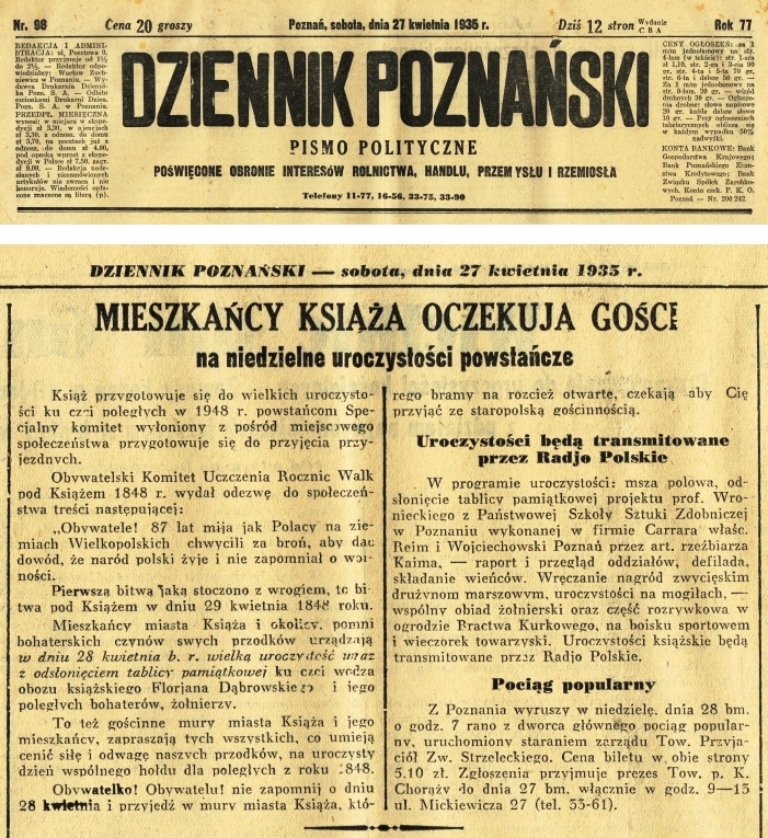 87. rocznica Wiosny Ludów. Dziennik Poznański - 1935 r.